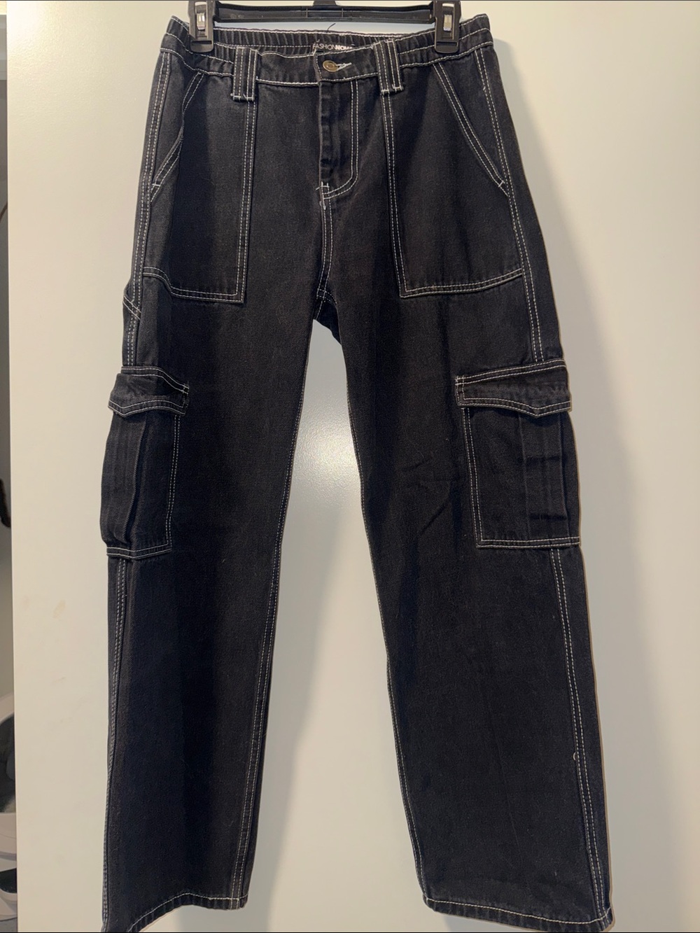 Fashion Nova Black Cargo Pants with Contrast Stitching